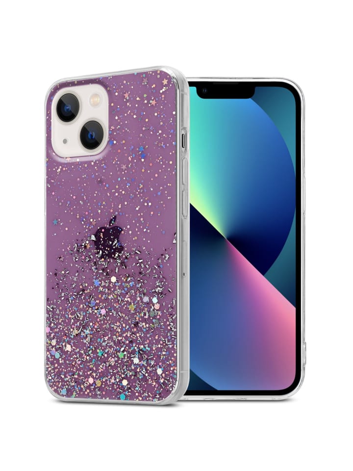 Hülle für Apple iPhone 14 Glitter in Lila mit Glitter