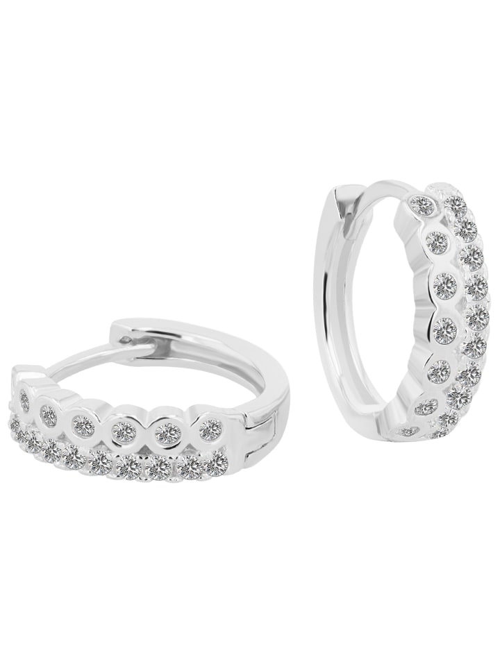 Damen Ohrringe – Klappcreole aus 925 Silber mit Zirkonia in silber