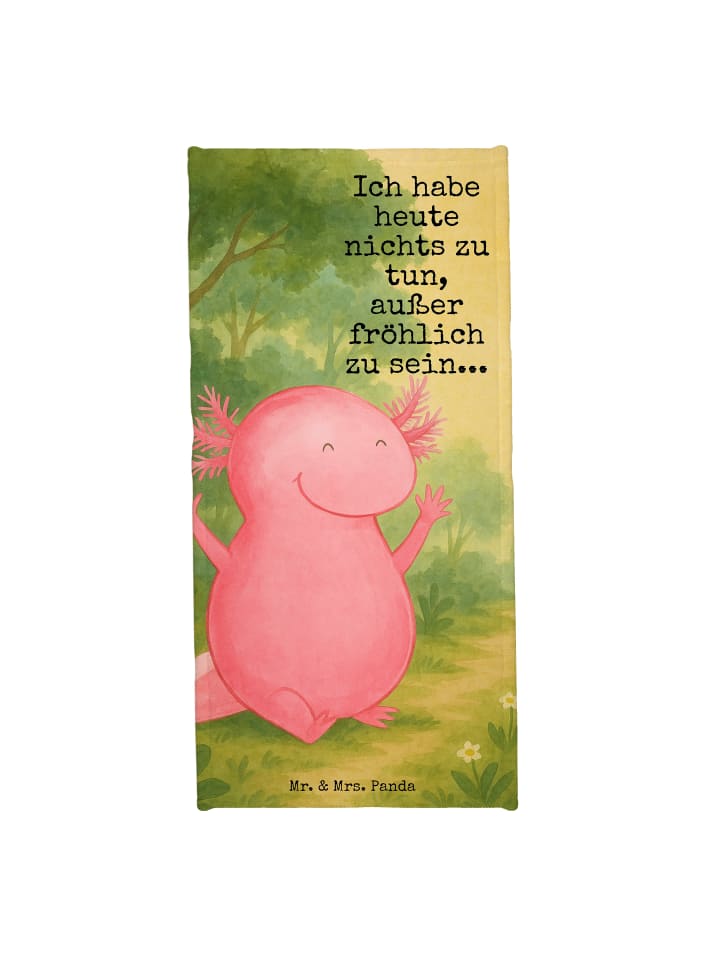 Handtuch Axolotl Hurra Design mit Spruch in Grau Pastell