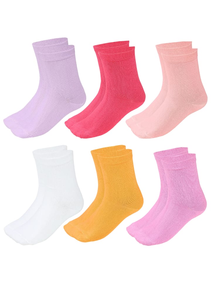 Kinder Socken Mädchen Jungen Bunt Gemustert 6er Pack in lila/weiß