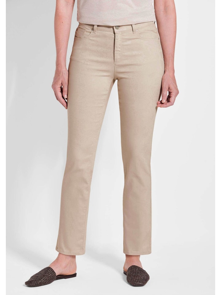 Kurzgröße: Knöchellange Jeans CARLA in Braun in beige / gemustert