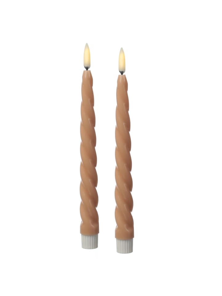 2er Set LED Stabkerzen TWIST Tafelkerzen gedreht H: 25cm in altrosa
