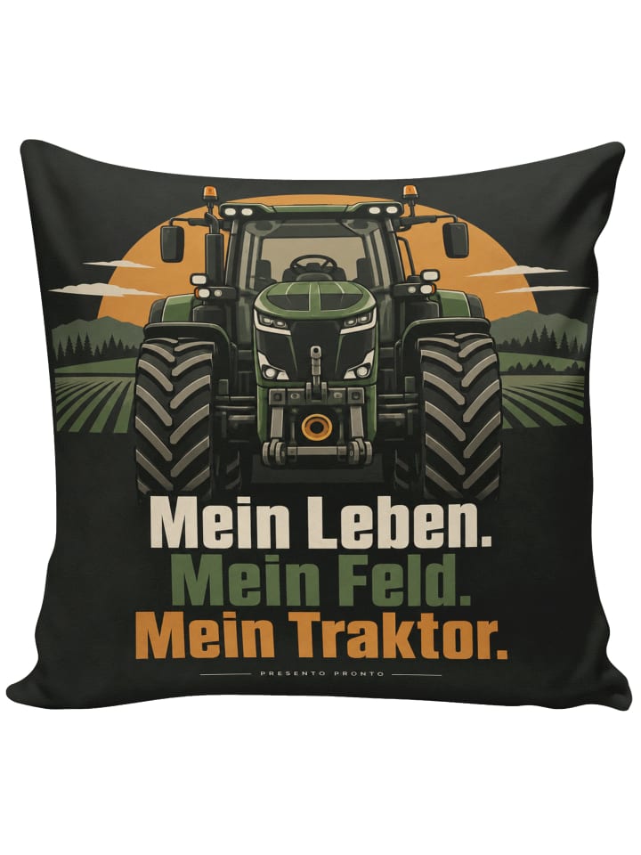 Kissen Traktor modern Design mit Spruch in Weiß