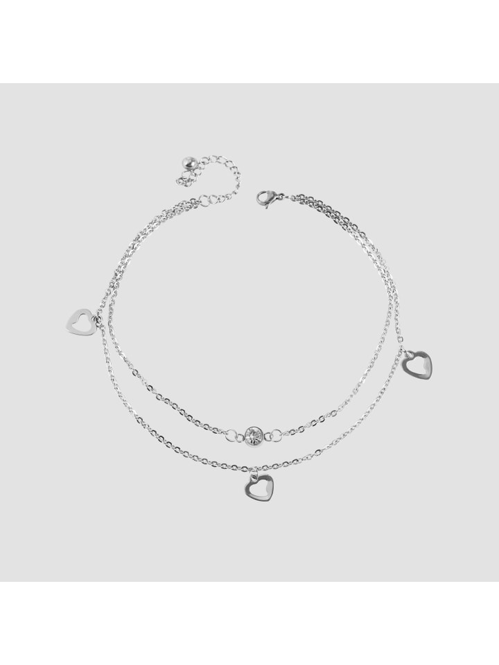 Damen Armband – Herz aus Edelstahl mit Strass Steinchen 26 cm in silber
