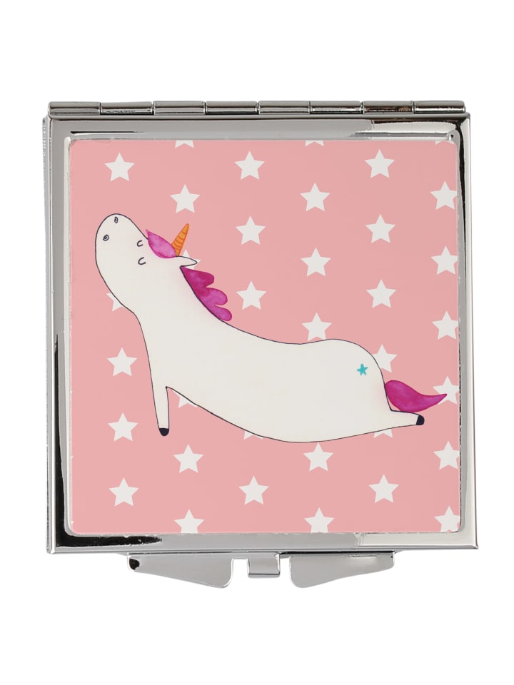 Make-up-Spiegel Einhorn Yoga ohne Spruch in Rot Pastell