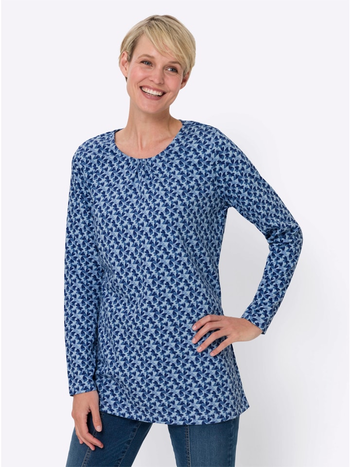 Longshirt in eisblau-royalblau-bedruckt