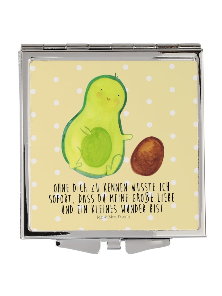 Schminkspiegel Avocado Kern rollt mit Spruch in Gelb Pastell