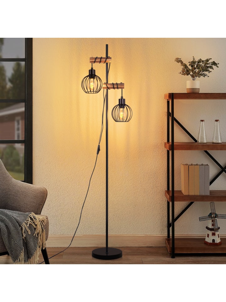 Stehlampe 2-flammige E27 in schwarz B 14.5cm Holz und Metall