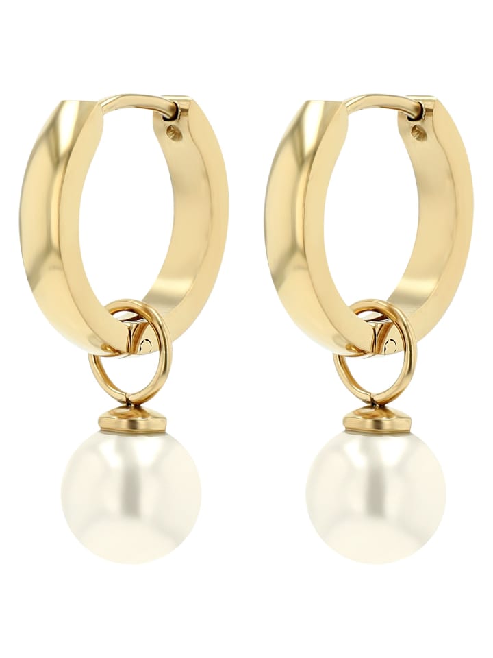 Damen Ohrringe – Klappcreole aus Edelstahl mit Perle in gold