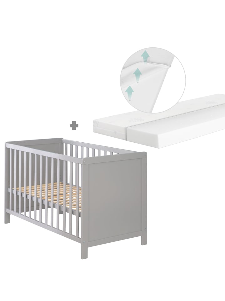 2in1 Beistellbett 60 x 120 cm - verstellbar mit safe asleep® Matratze - taupe