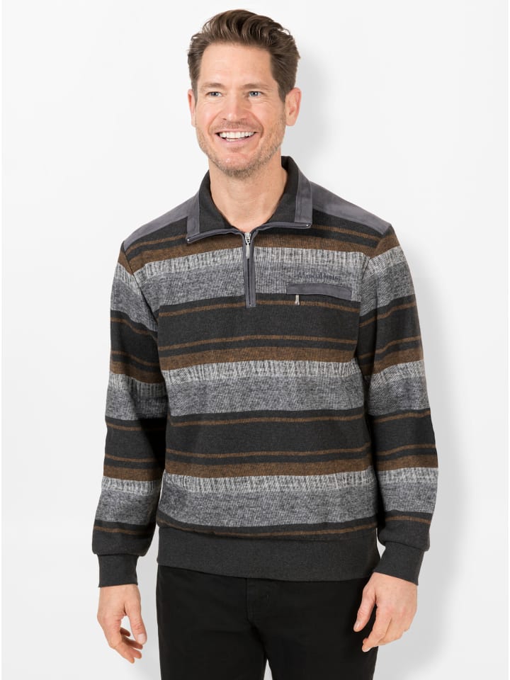Sweatshirt in anthrazit-camel-meliert