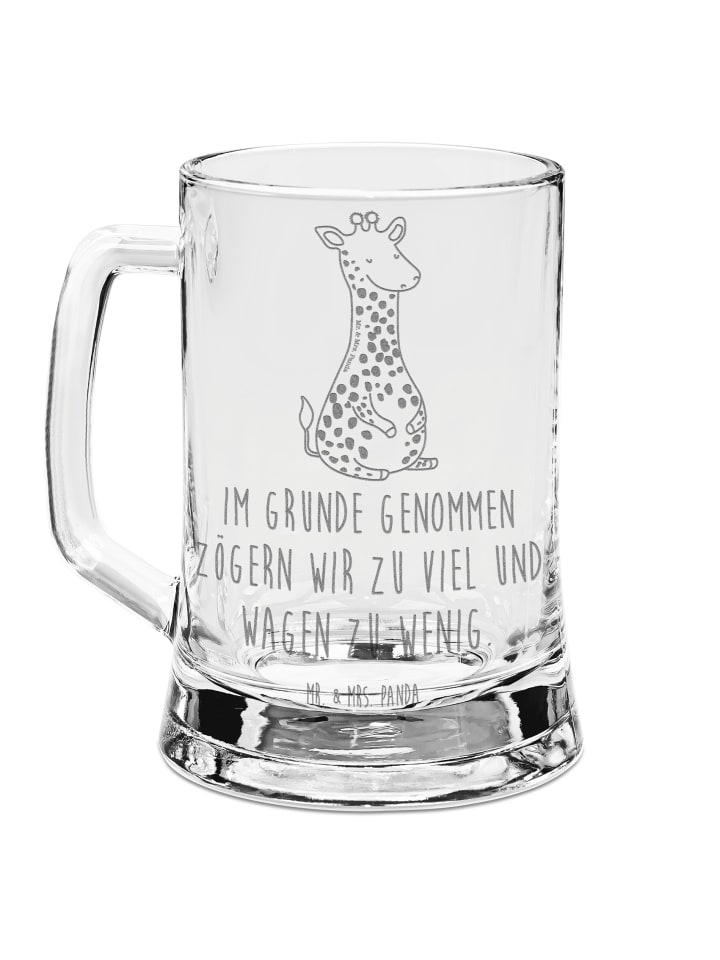 Maßkrug Giraffe Zufrieden mit Spruch in Transparent