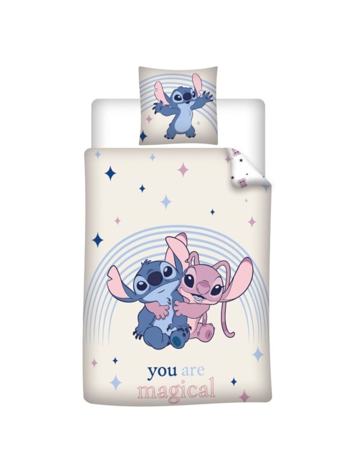 Lilo & Stitch Baumwoll-Mix Bettwäsche für Kinder 140 × 200 cm mit in Weiß