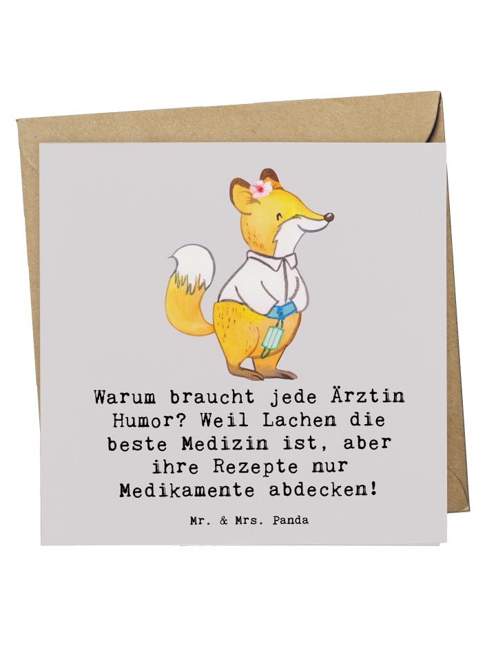 Grußkarte Humorvolle Ärztin mit Spruch in Grau Pastell