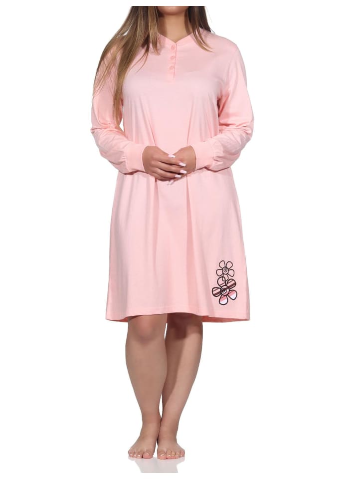 Nachthemd langarm Bündchen am Ärmel - 81995 in rosa