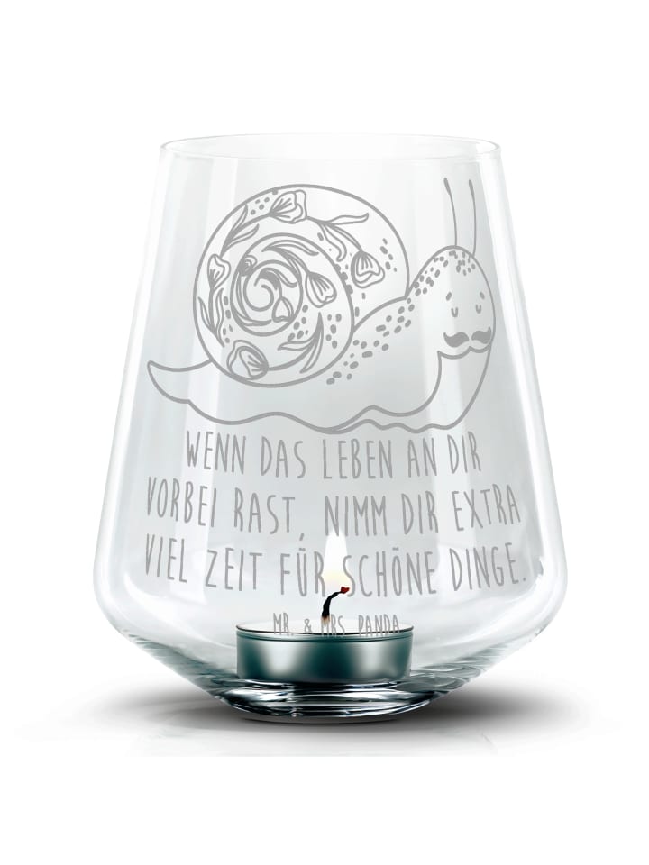 Teelichthalter Schnecke Sir mit Spruch in Transparent