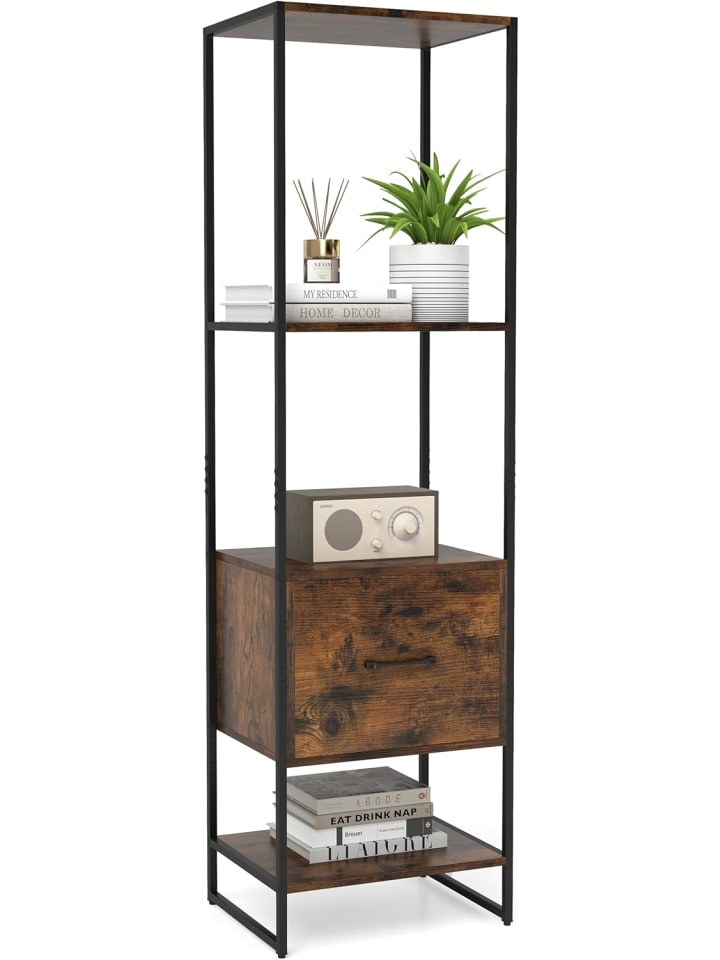 5-stöckiges Bücherregal mit Schublade 160 cm in Braun