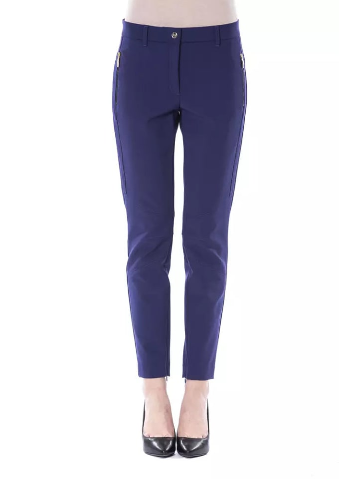 Blau Polyester Damen Slim-Fit Hose