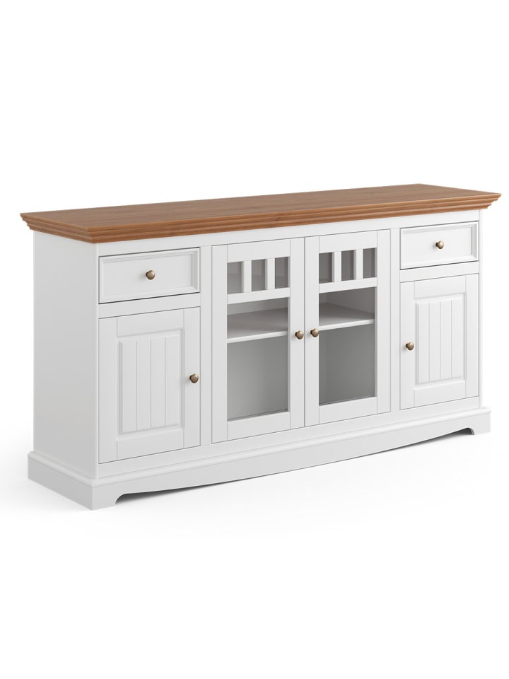 Kommode Belluno Elegante Kiefer weiß lackiert / gebeizt Eiche 167 / 44 / 85cm