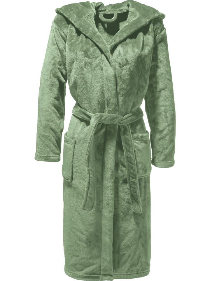 Fleece Unisex-Bademantel mit Kapuze Perris in grün