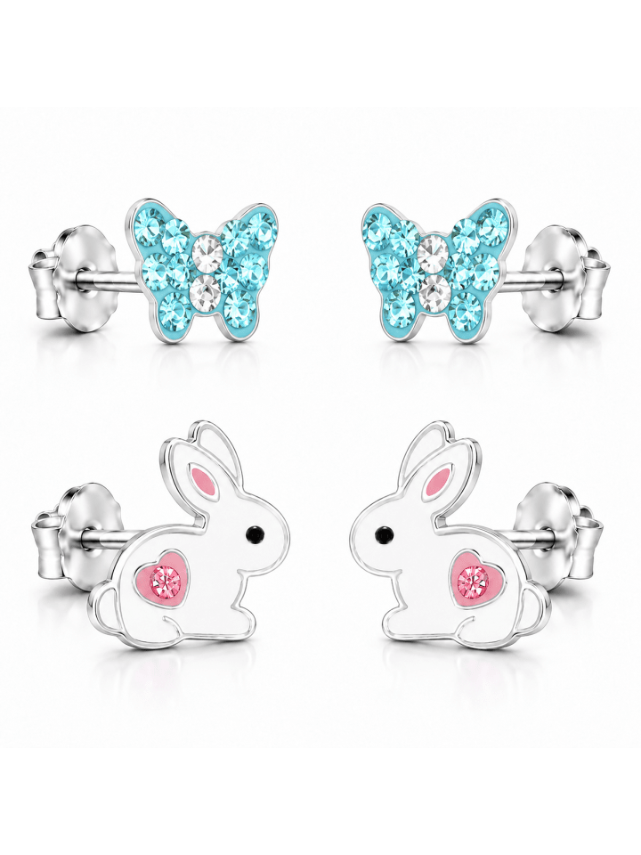 Ohrstecker Set Hase und Schmetterling blau 925 Silber