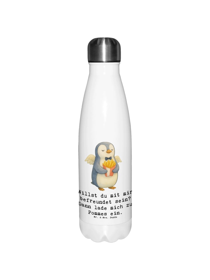 Trinkflasche Pinguin Engel Pommes mit Spruch in Weiß