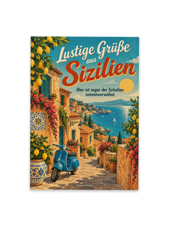 Postkarte Sizilien nostalgisch Design mit Spruch in Weiß
