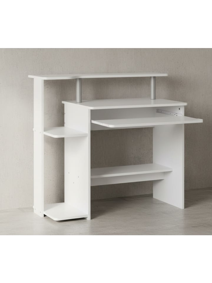 Computertisch | Weiß, 94x90.5x48.5cm, Tastaturauszug, Druckerablage