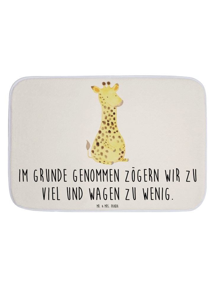 Badteppich Giraffe Zufrieden mit Spruch in Weiß