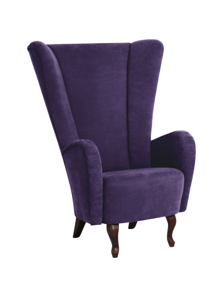 HOCHLEHNSESSEL Kailey Bezug Velourstoff Buche nussbaum dunkel / violett