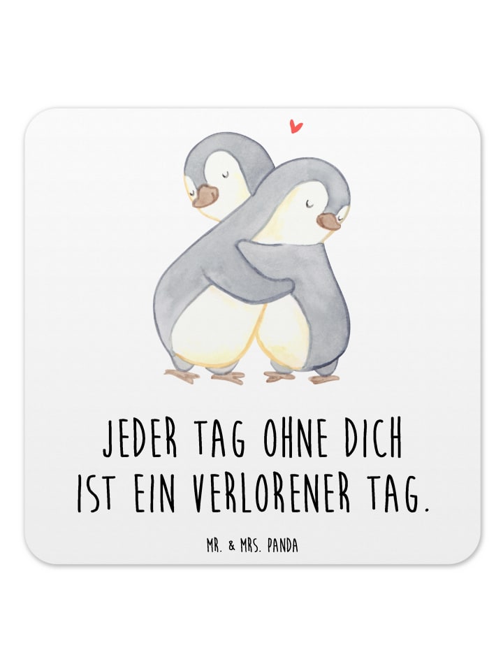 Bierdeckel Pinguine Kuscheln mit Spruch in Weiß