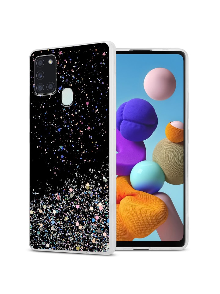 Hülle für Samsung Galaxy A21s Glitter in Schwarz mit Glitter