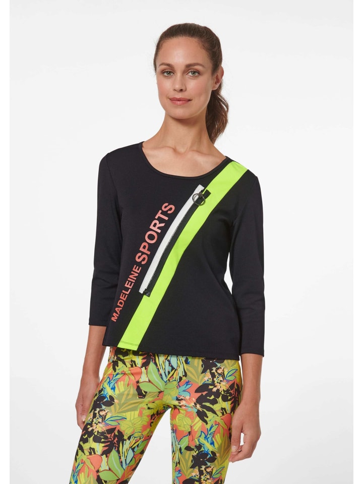 Shirt mit Kontrasteinsatz und Zierzipper in schwarz / multicolor