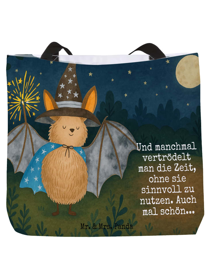 Tragetasche Fledermaus Zauberer Design mit Spruch in Weiß