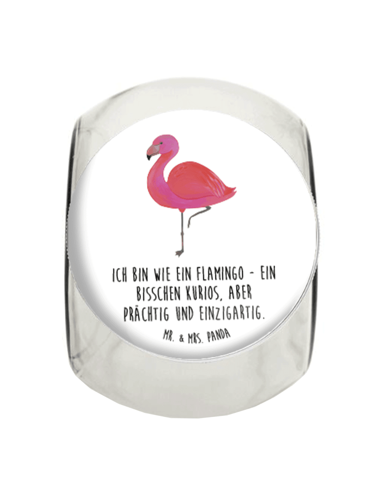 Bonbonglas Flamingo Classic mit Spruch in Weiß