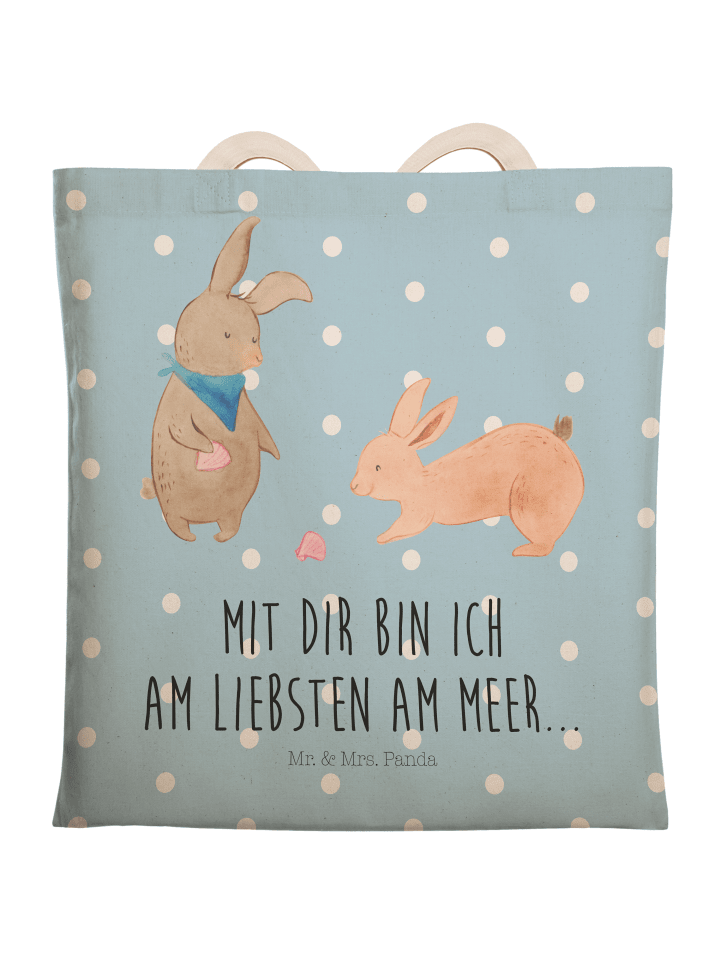 Tote Bag Hasen Muschel mit Spruch in Blau Pastell
