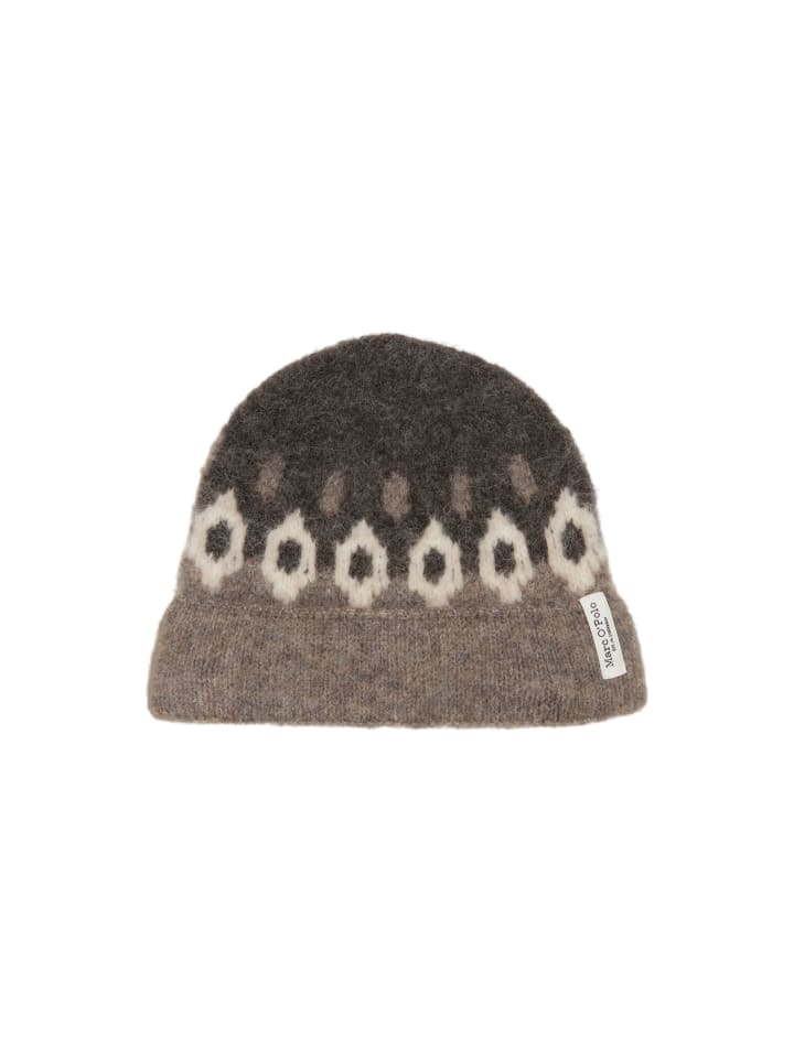 Jacquard-Mütze im Norweger-Stil mit breitem Umschlag in Dark Brown
