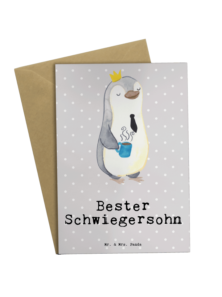 Klappkarte Pinguin Bester Schwiegersohn mit Spruch in Grau Pastell