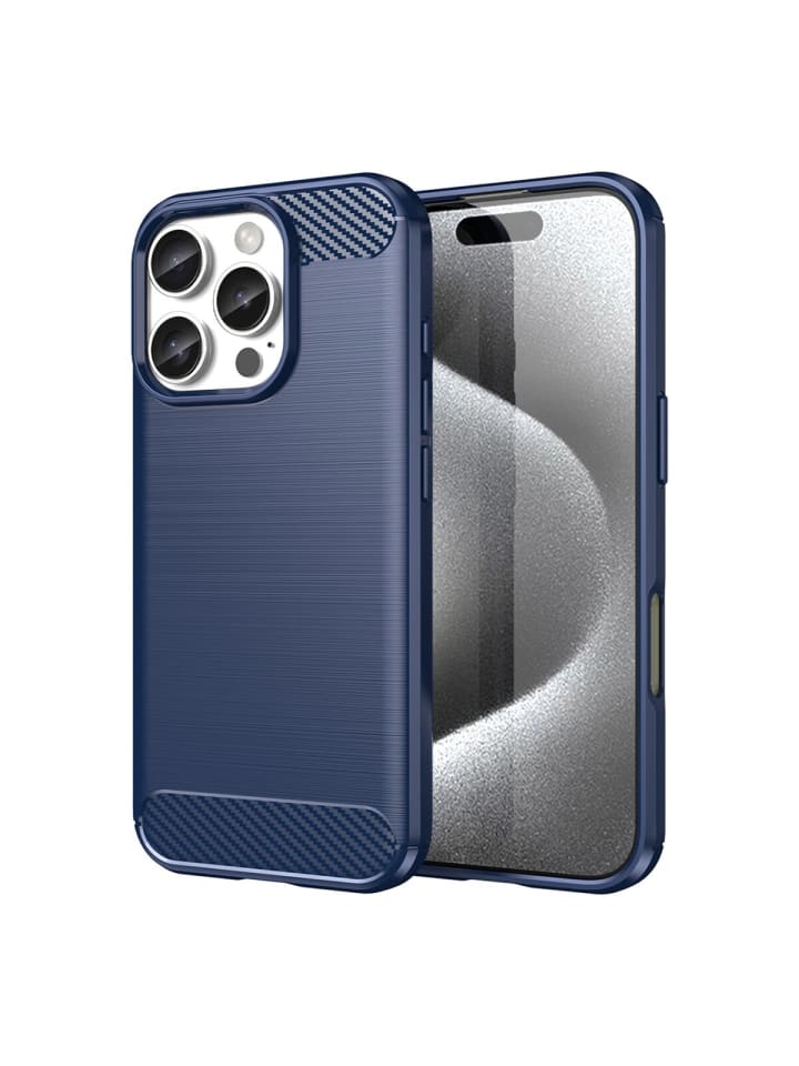 Carbon Case Silikon Handyhülle blau für iPhone 16 Plus in Schwarz