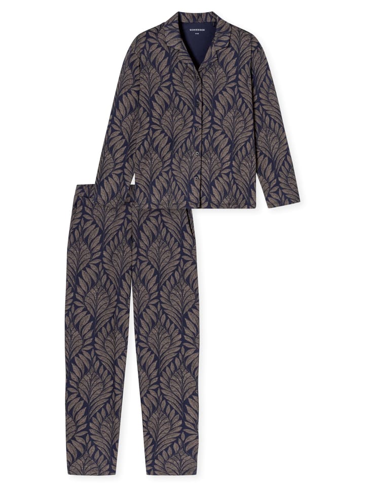 Pyjama lang aus Interlock mit feinem Glanz in Deep Sea Blue
