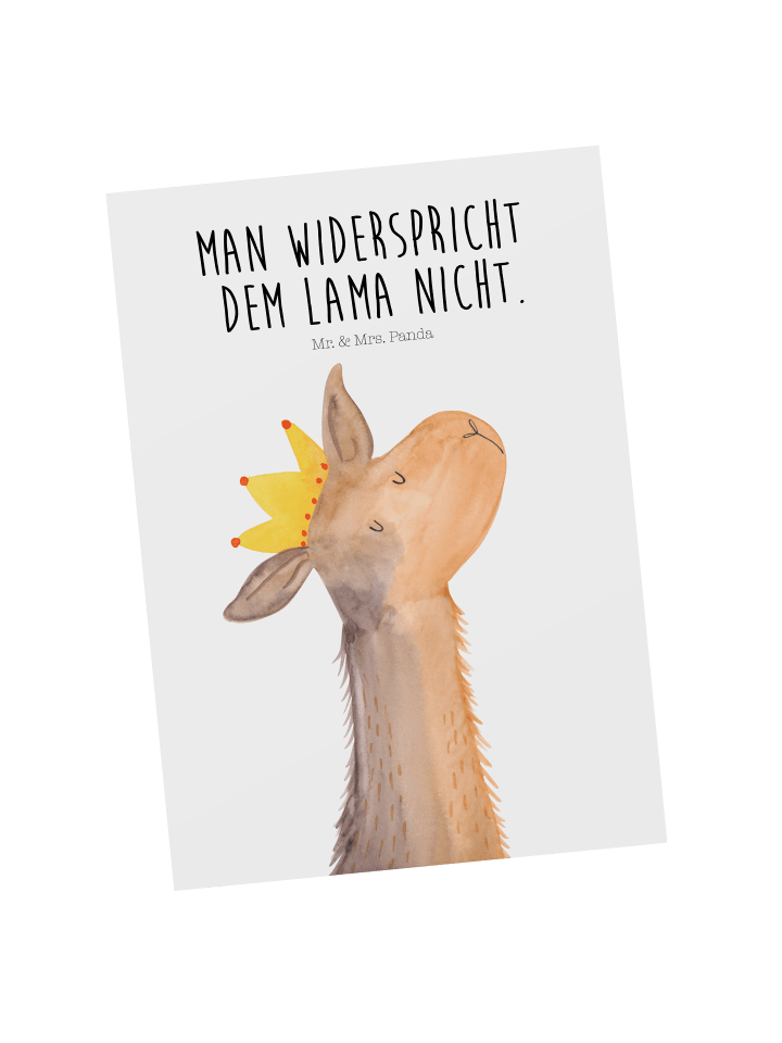 Bildkarte Lamakopf König mit Spruch in Weiß