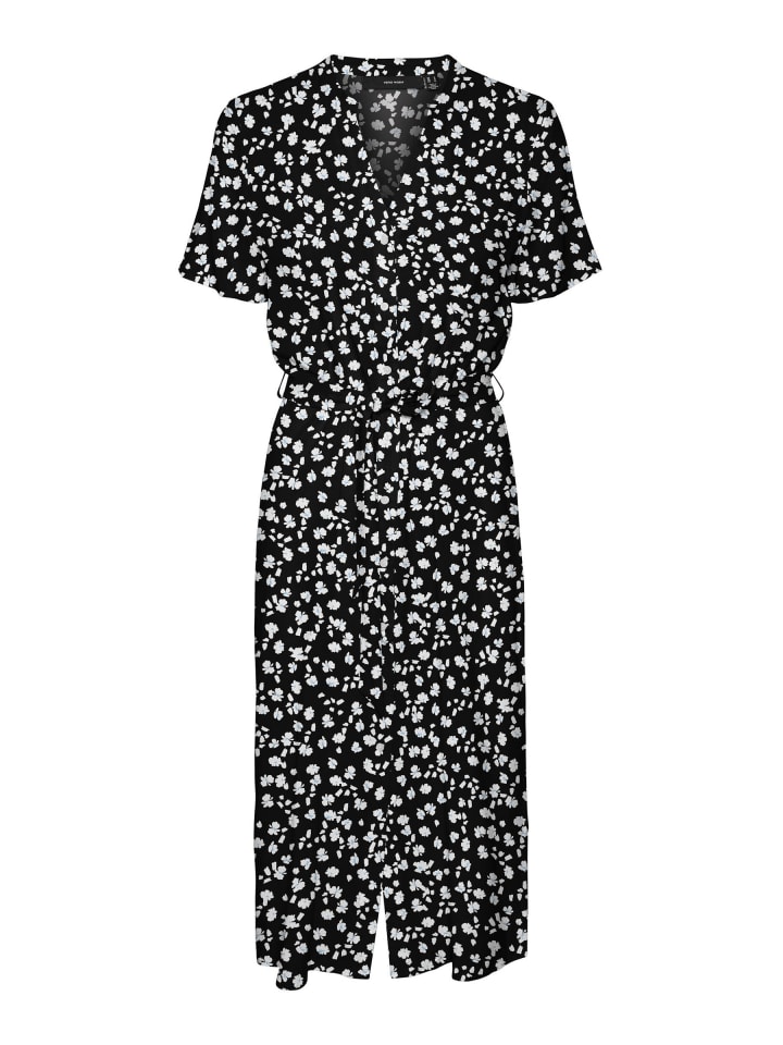Midi Blusen Kleid Kurzarm Tunika Dress VMVICA in Schwarz-2