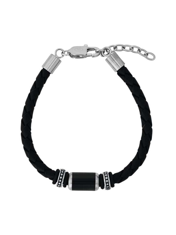 Armband Edelstahl, Leder, Carbon, Kautschuk in silber