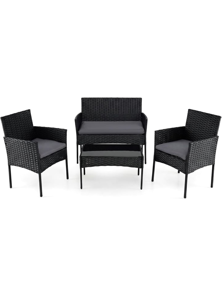 4 tlg. PE-Rattan Gartenmöbel Set in Grau