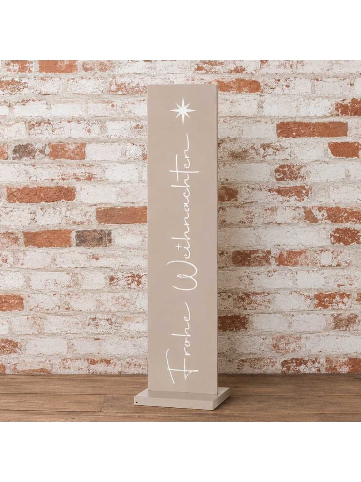 Deko Aufsteller FROHE WEIHNACHTEN Metall Taupe 20x77 cm