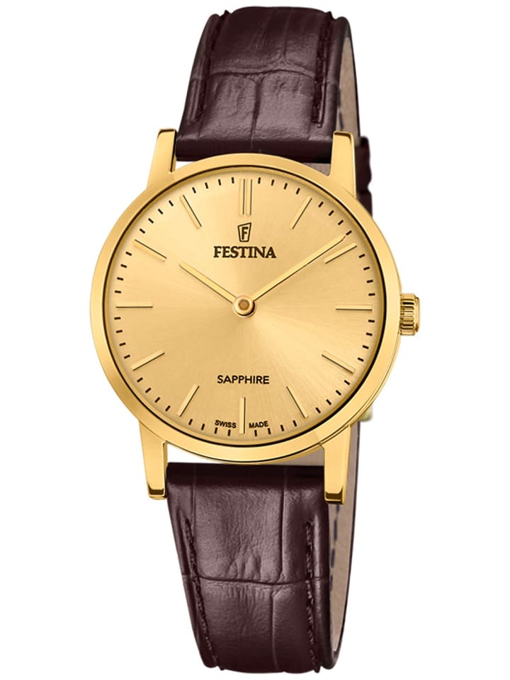 Damenuhr Braun/Goldfarben mit Lederband