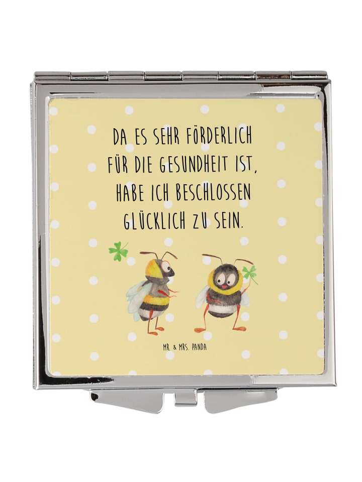 Kosmetikspiegel Hummeln Kleeblatt mit Spruch in Gelb Pastell