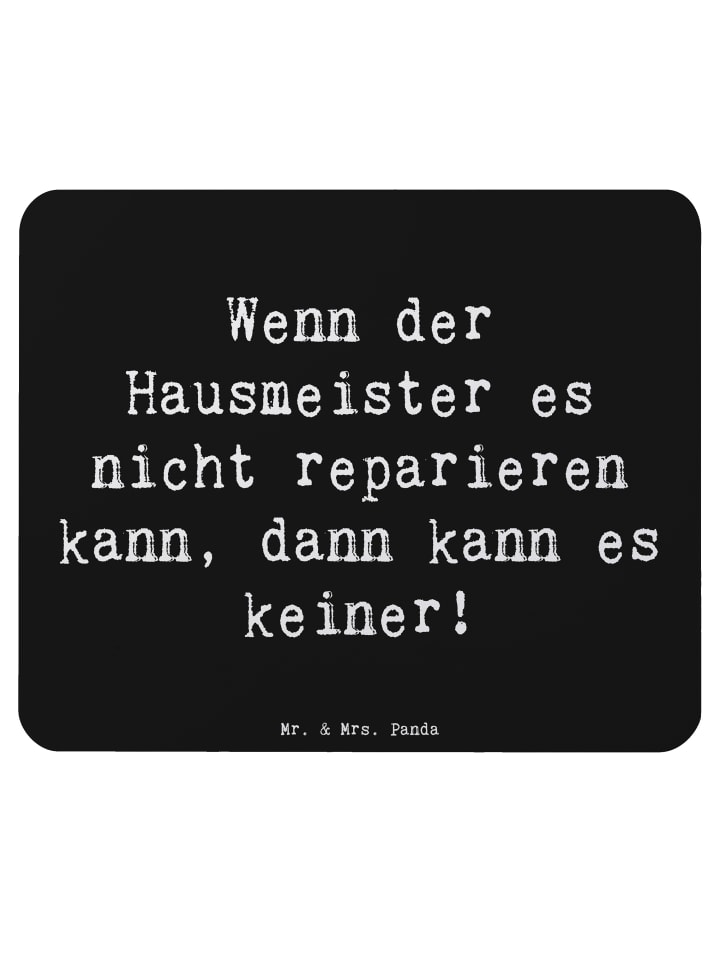 Maus-Pad Spruch Hausmeister Hilfe mit Spruch in Schwarz