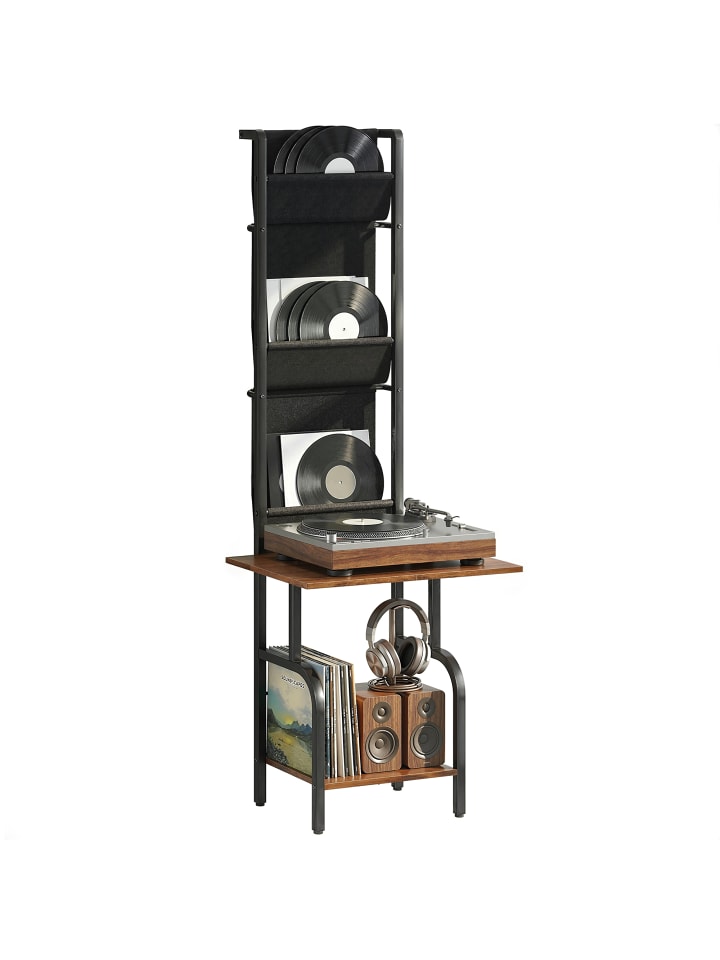 Plattenspieler Schallplatten Aufbewahrung-50L x 48,5B x 144H cm-Rustikal-Braun