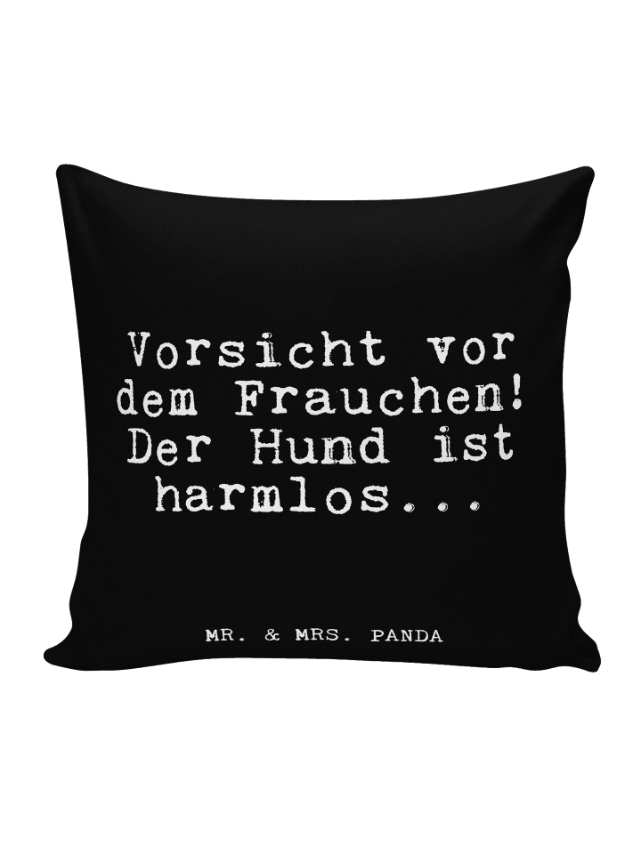 Kissen Vorsicht vor dem Frauchen!... mit Spruch in Schwarz